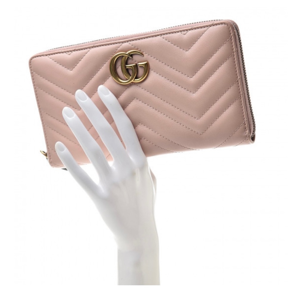 Gucci Calfskin Matelasse GG Marmont Zip Around Organizer Wallet Perfect Pink